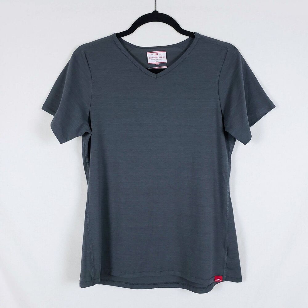 Giro Sport Design Cycling Top Womens L Gray V-Neck Short Sleeve Moisture Wick